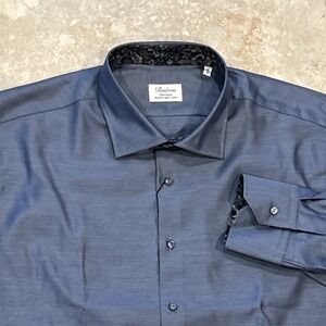 Stenstroms Dress Shirt Mens 17 43 Blue Fitted Twofold Super Cotton Long Sleeve